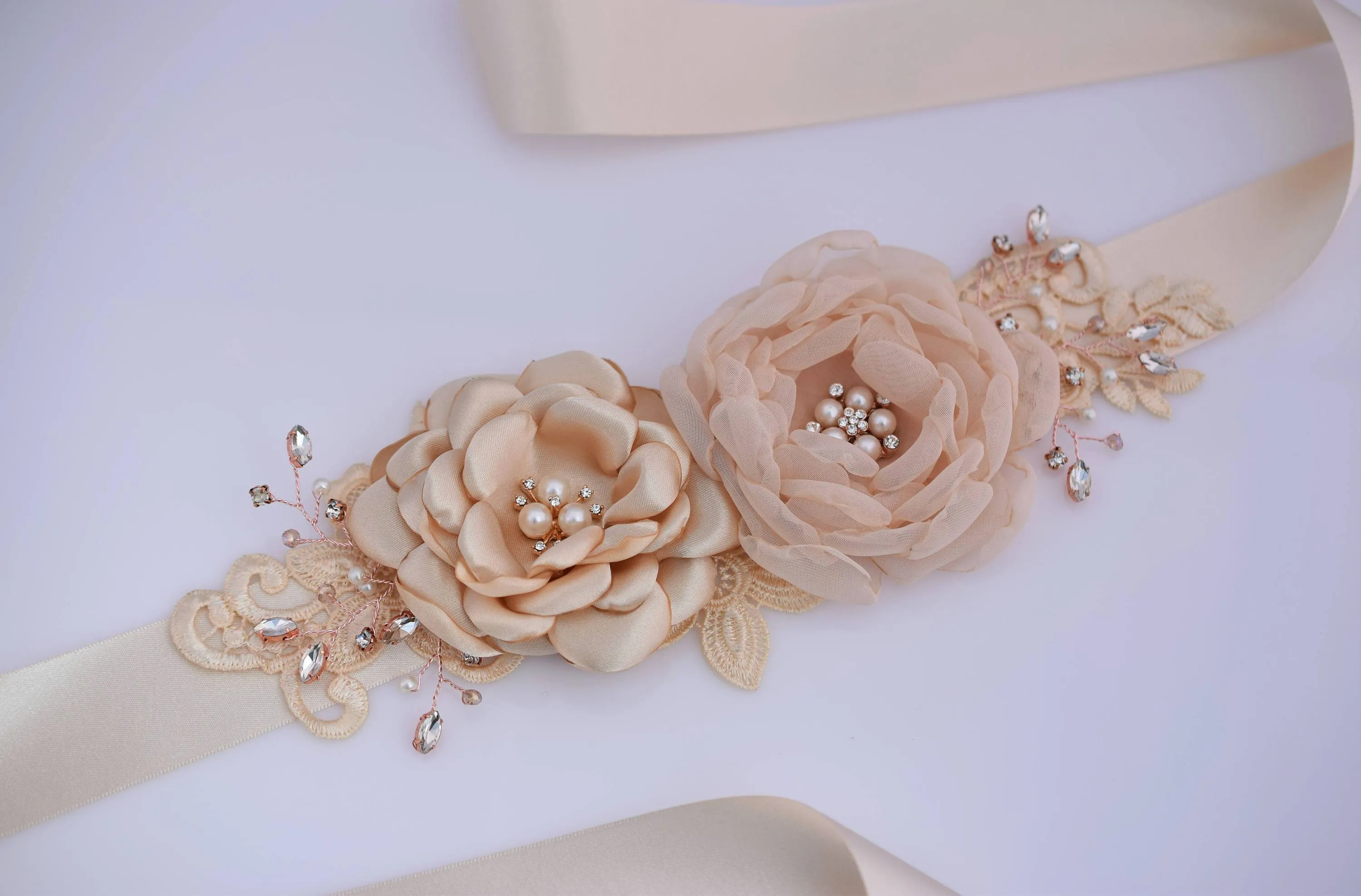 Bridal Wedding Sash Handmade Flower Wedding Dress Belt