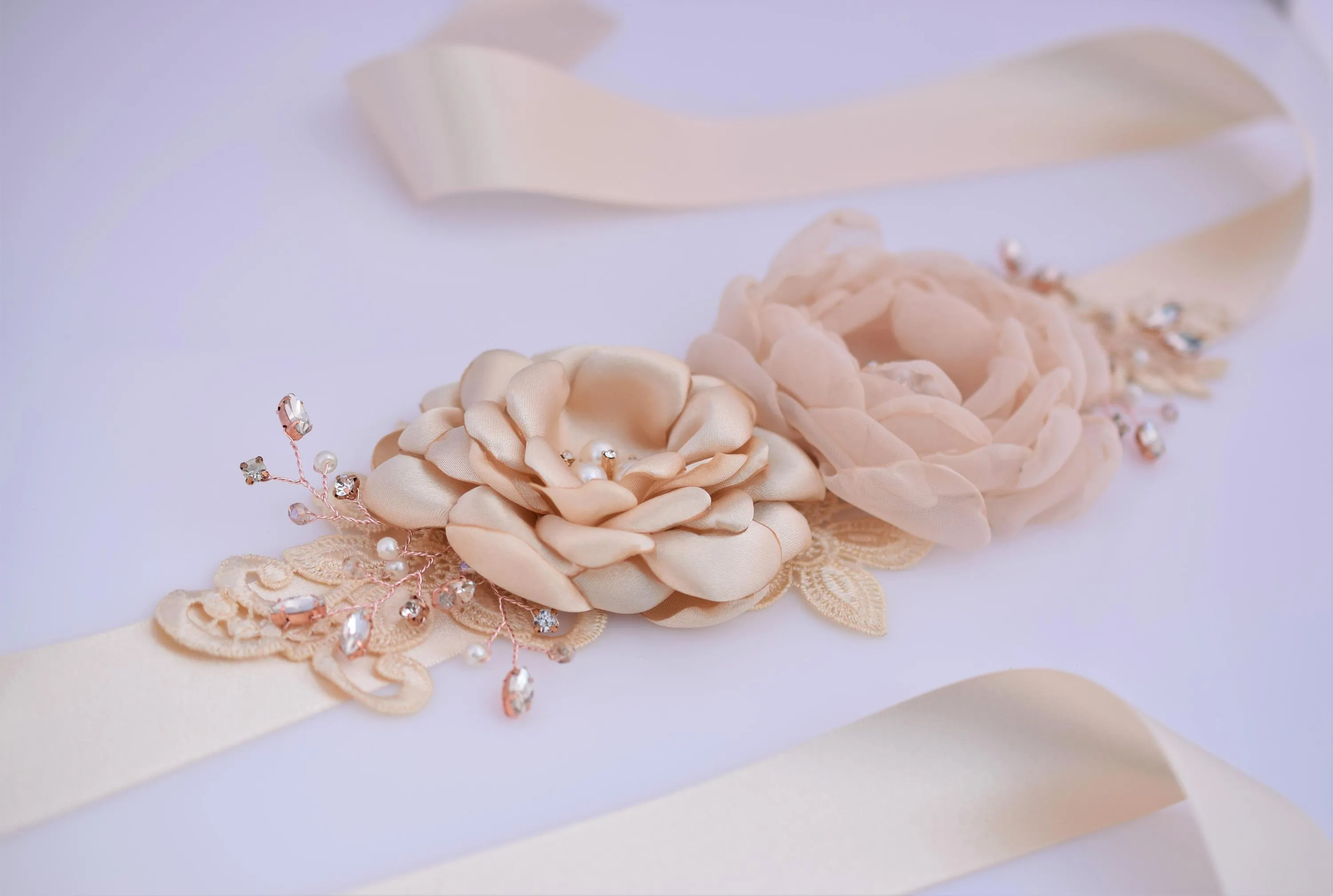 Bridal Wedding Sash Handmade Flower Wedding Dress Belt