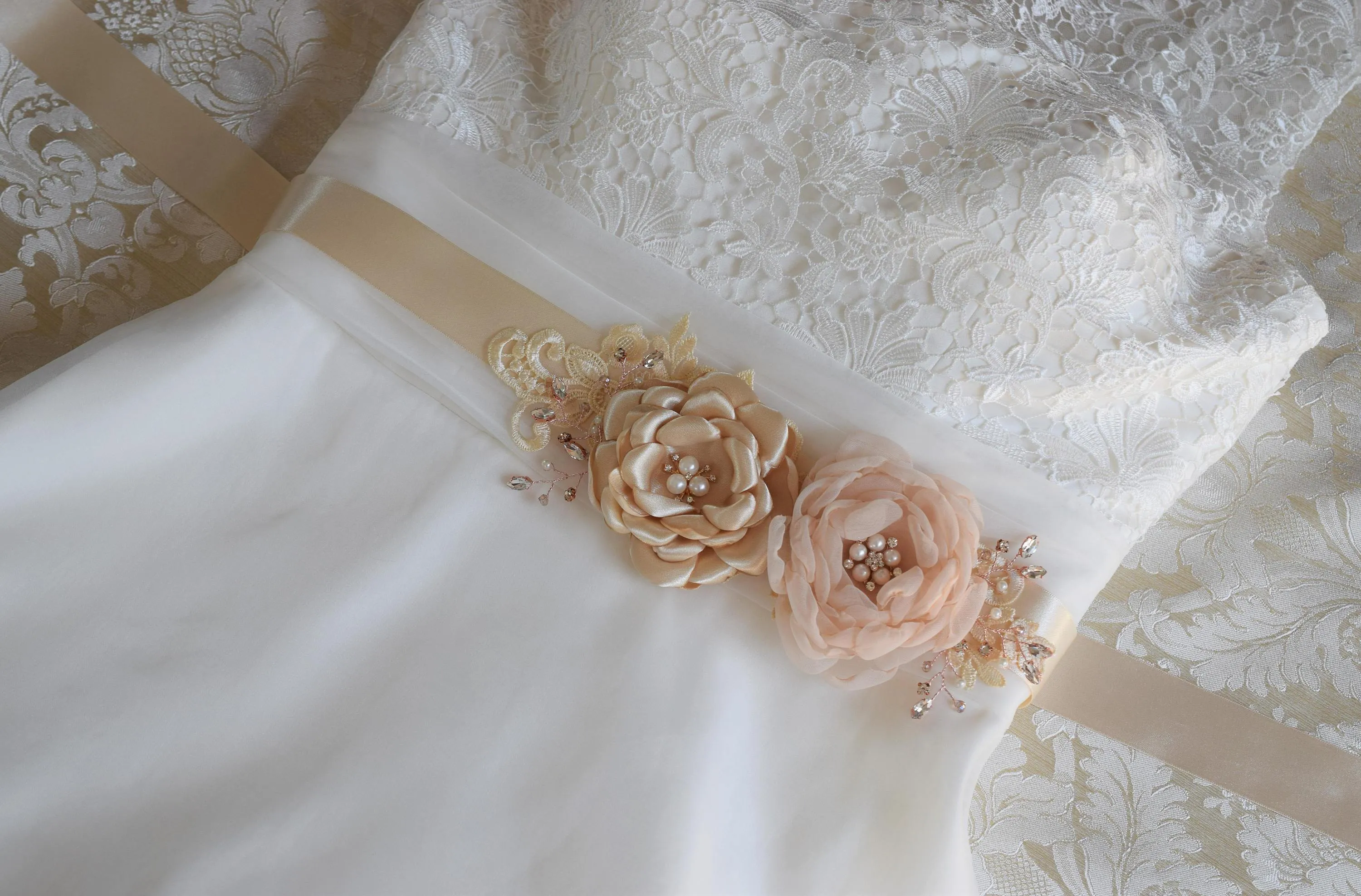 Bridal Wedding Sash Handmade Flower Wedding Dress Belt