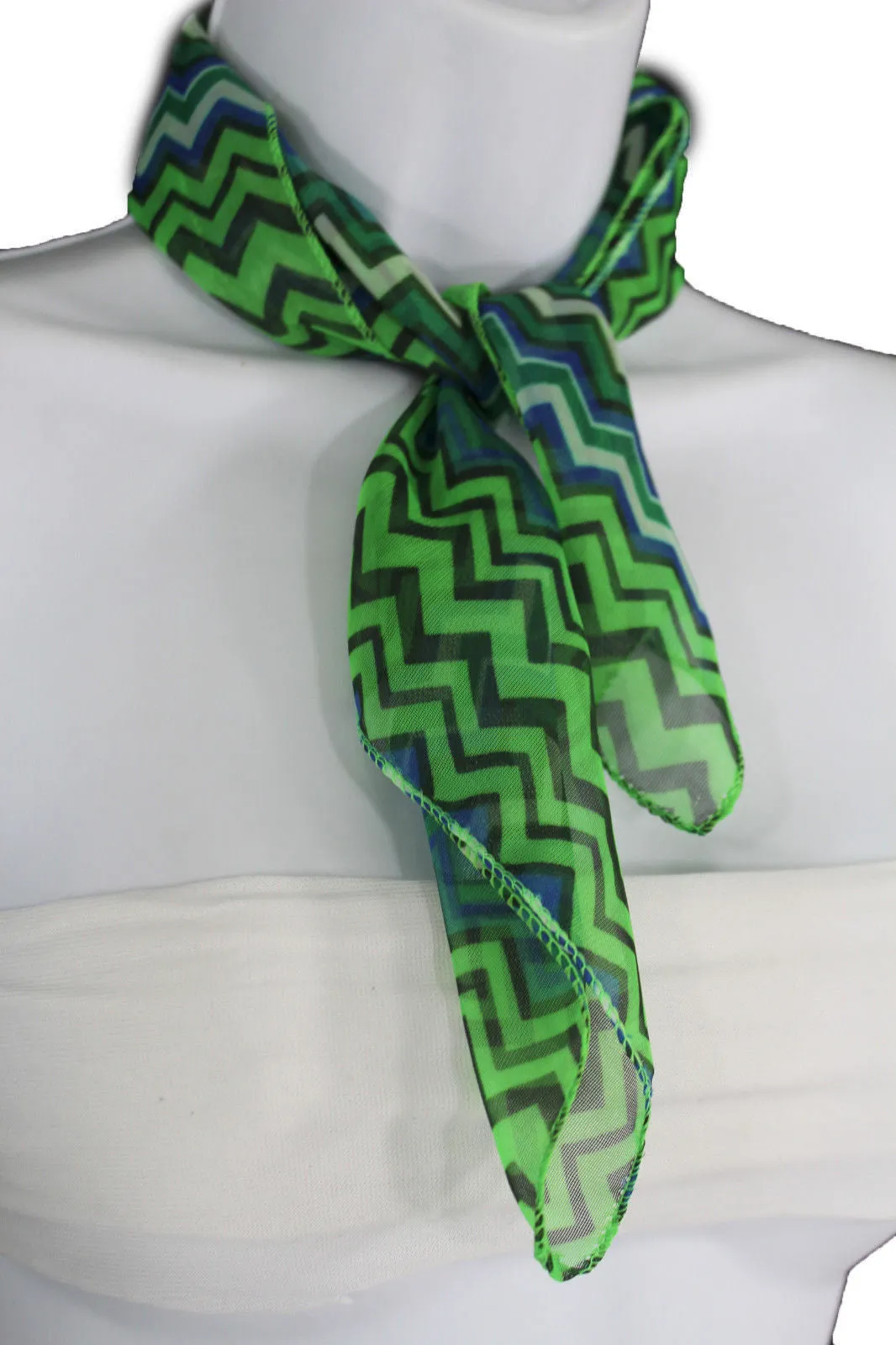 Bright Green Neck Scarf Fabric Black Chevron Print Pocket Square