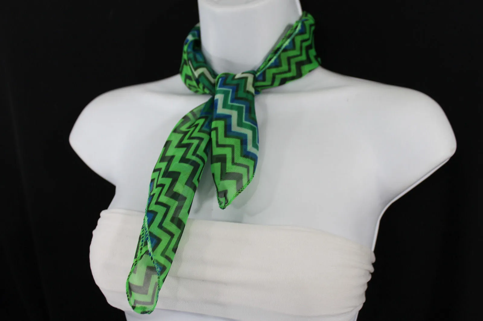 Bright Green Neck Scarf Fabric Black Chevron Print Pocket Square
