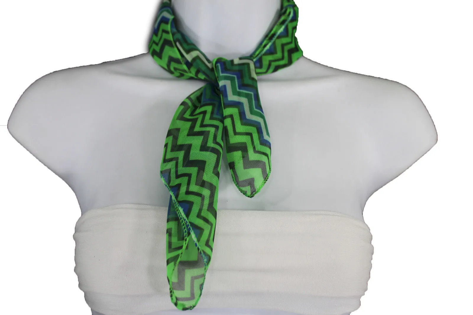 Bright Green Neck Scarf Fabric Black Chevron Print Pocket Square