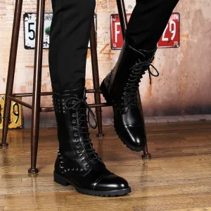 British design mens casual mid calf punk motorcycle high boots