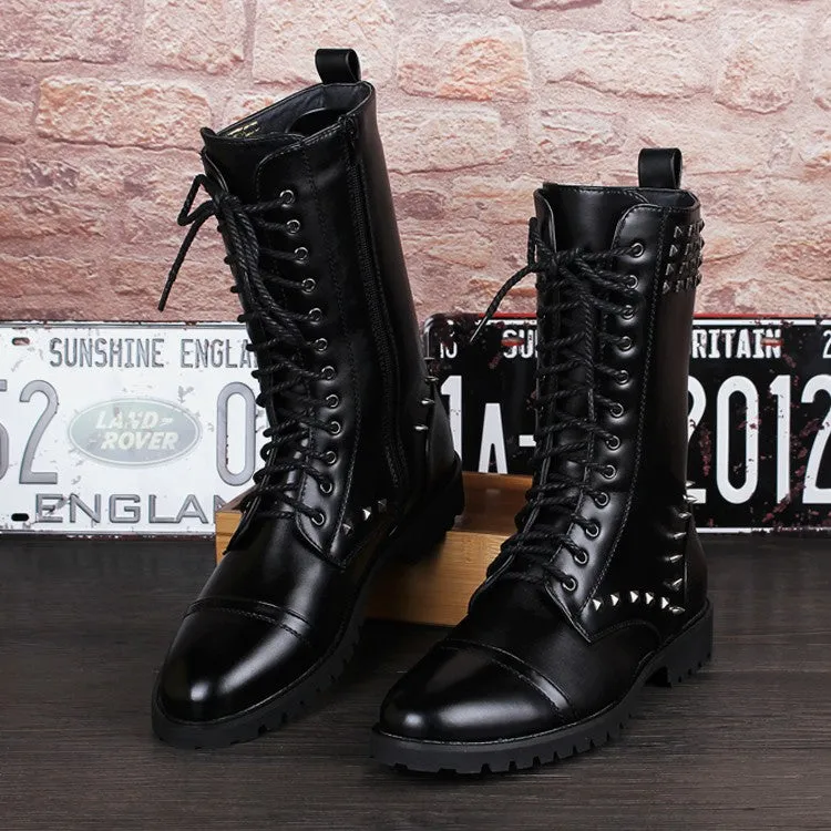 British design mens casual mid calf punk motorcycle high boots