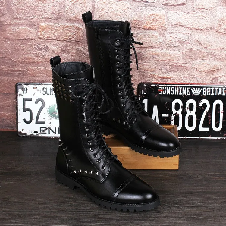 British design mens casual mid calf punk motorcycle high boots