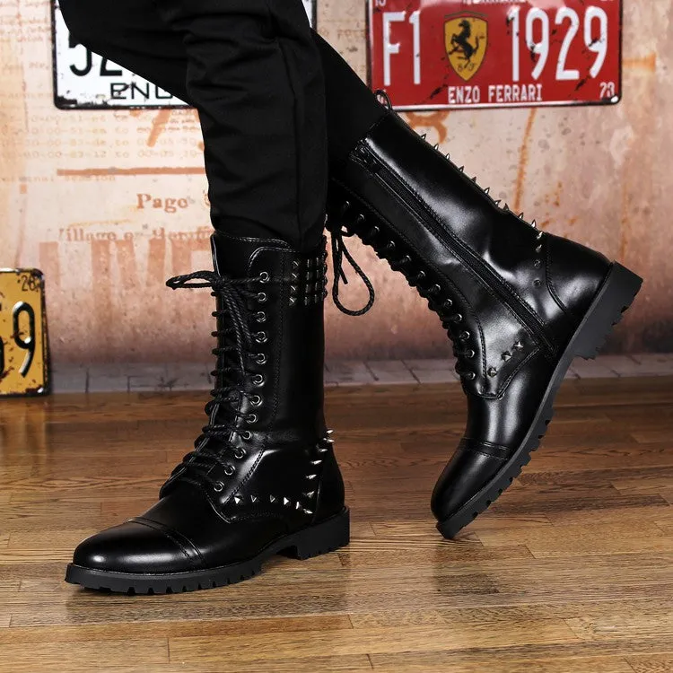 British design mens casual mid calf punk motorcycle high boots