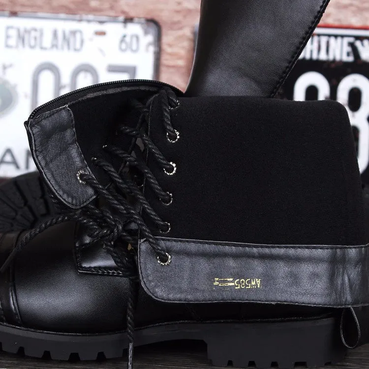 British design mens casual mid calf punk motorcycle high boots