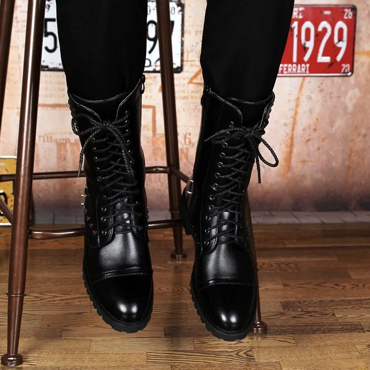 British design mens casual mid calf punk motorcycle high boots