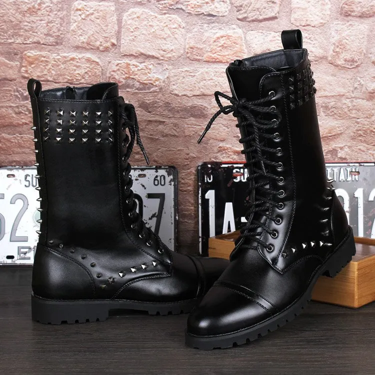British design mens casual mid calf punk motorcycle high boots