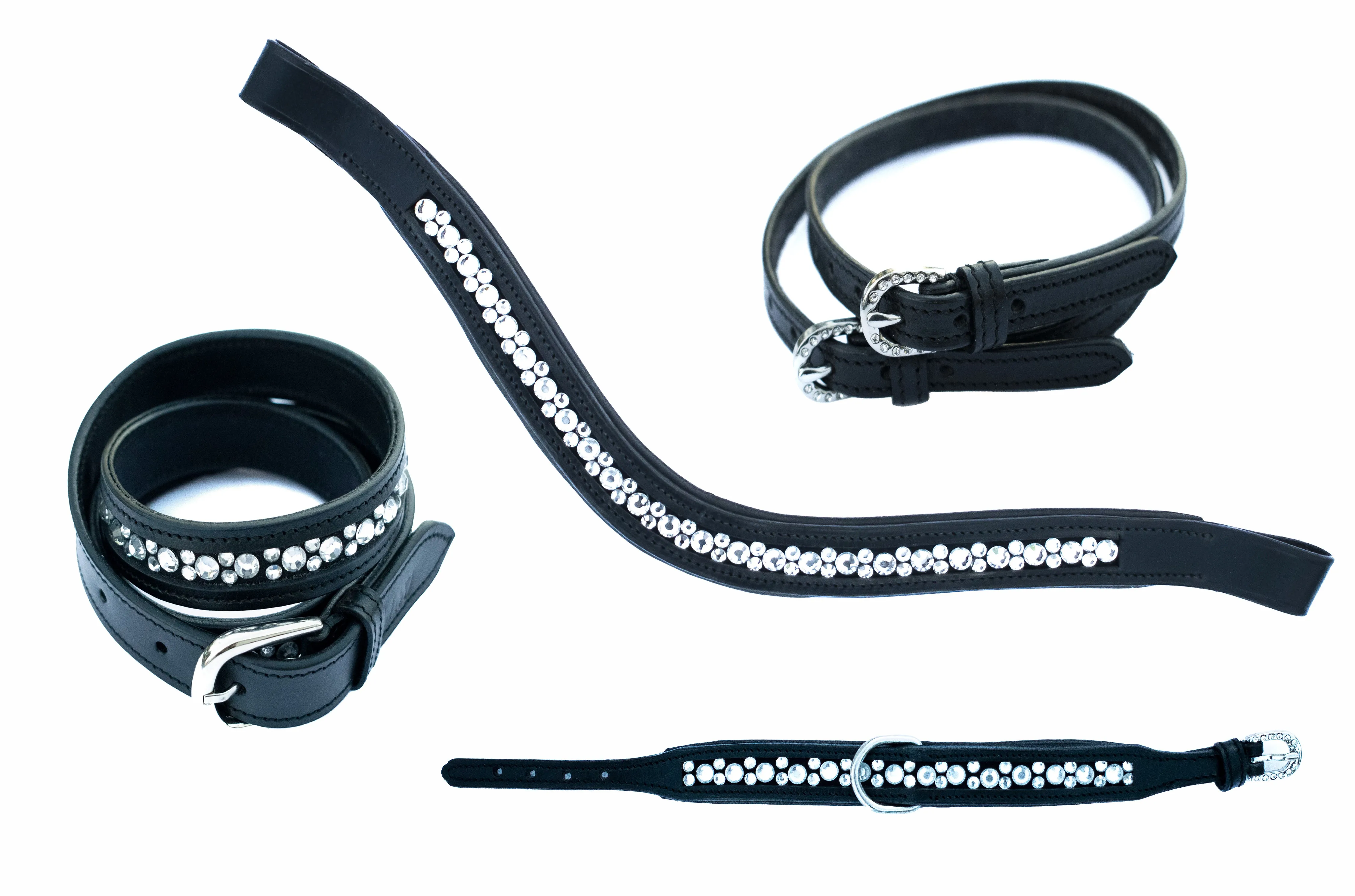 Browband - Padded Leather with Channel Set Crystals Black or Dark Brown