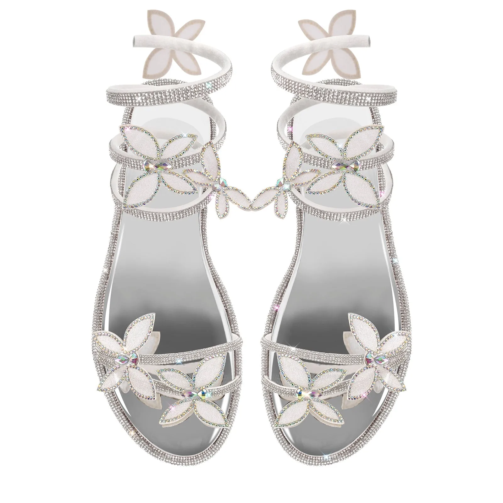 Butterfly Rhinestone Round Toe Strap Flat Sandals