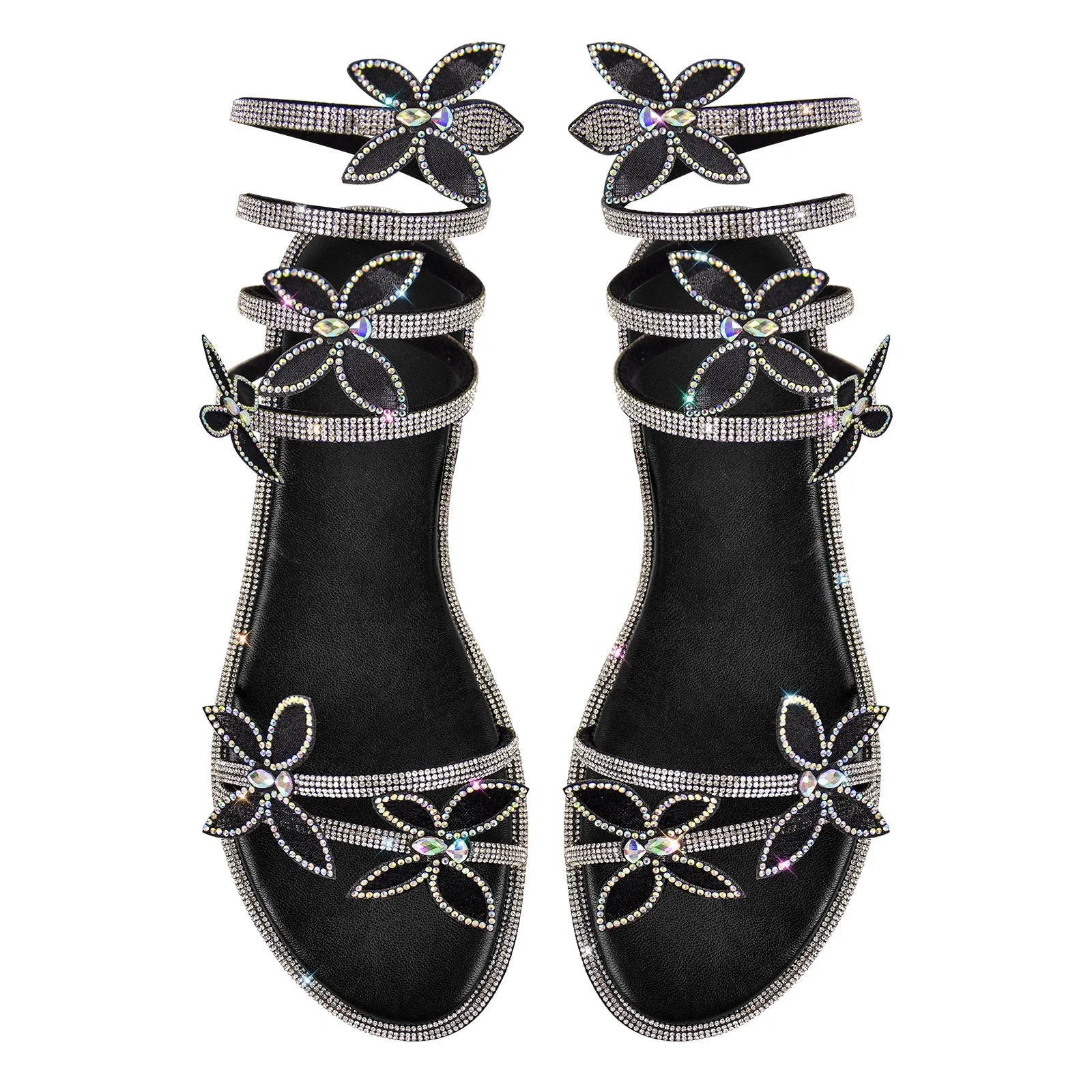 Butterfly Rhinestone Round Toe Strap Flat Sandals