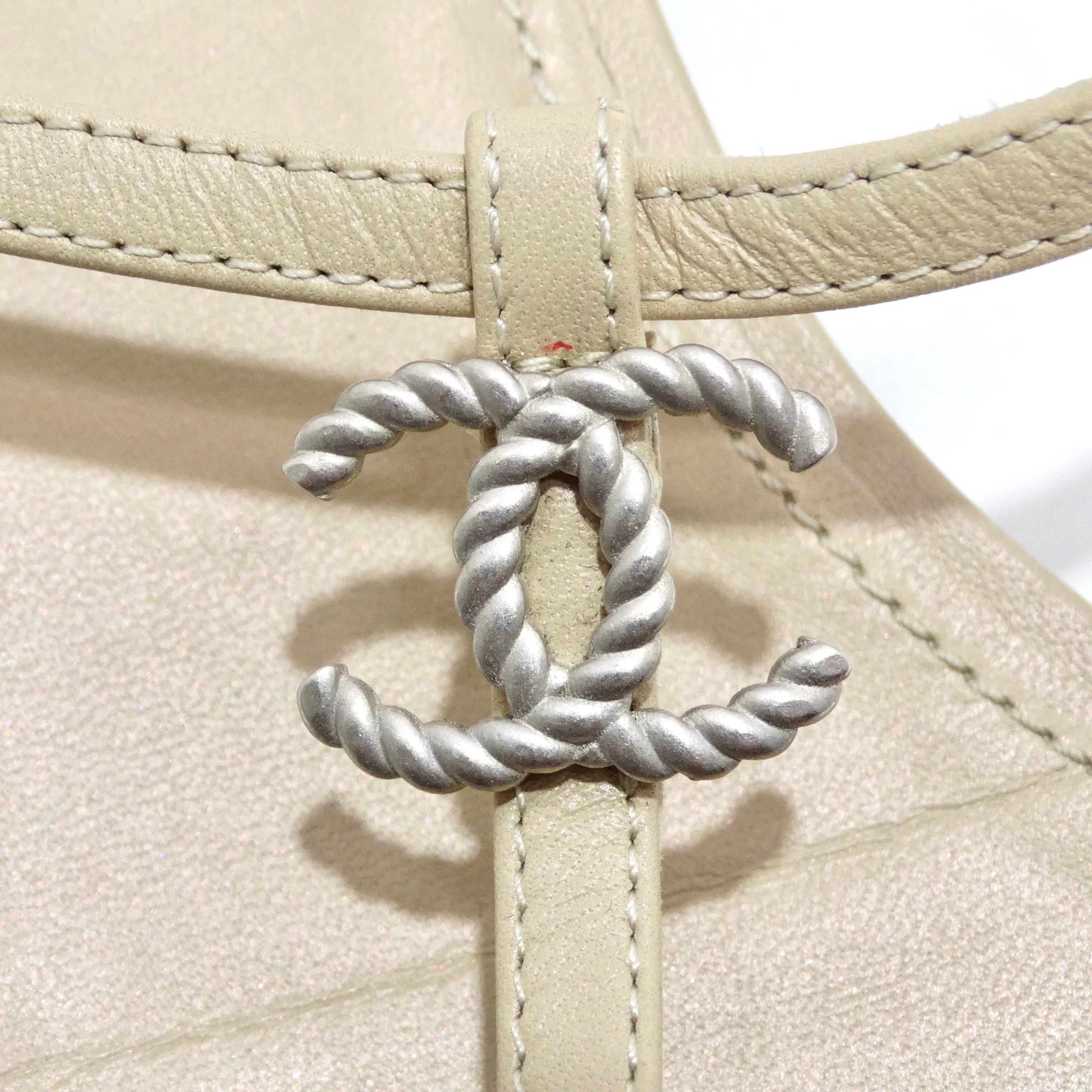Chanel CC T Strap Leather Sandals