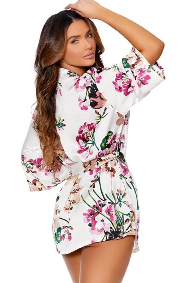Charmeuse Kimono 3/4 Sleeves Robe With Belt