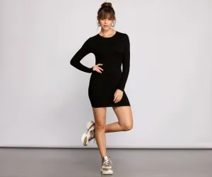 Chic Ribbed Knit Charming Basic Mini Dress