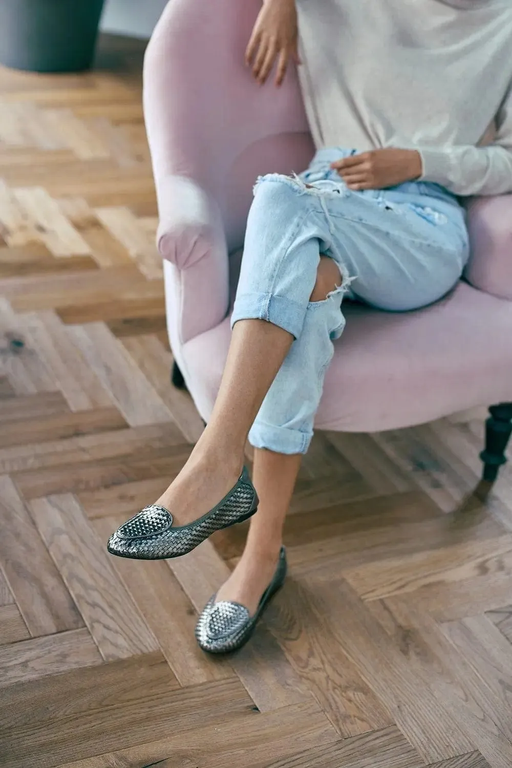 Clapham - Pewter Woven Leather Loafers