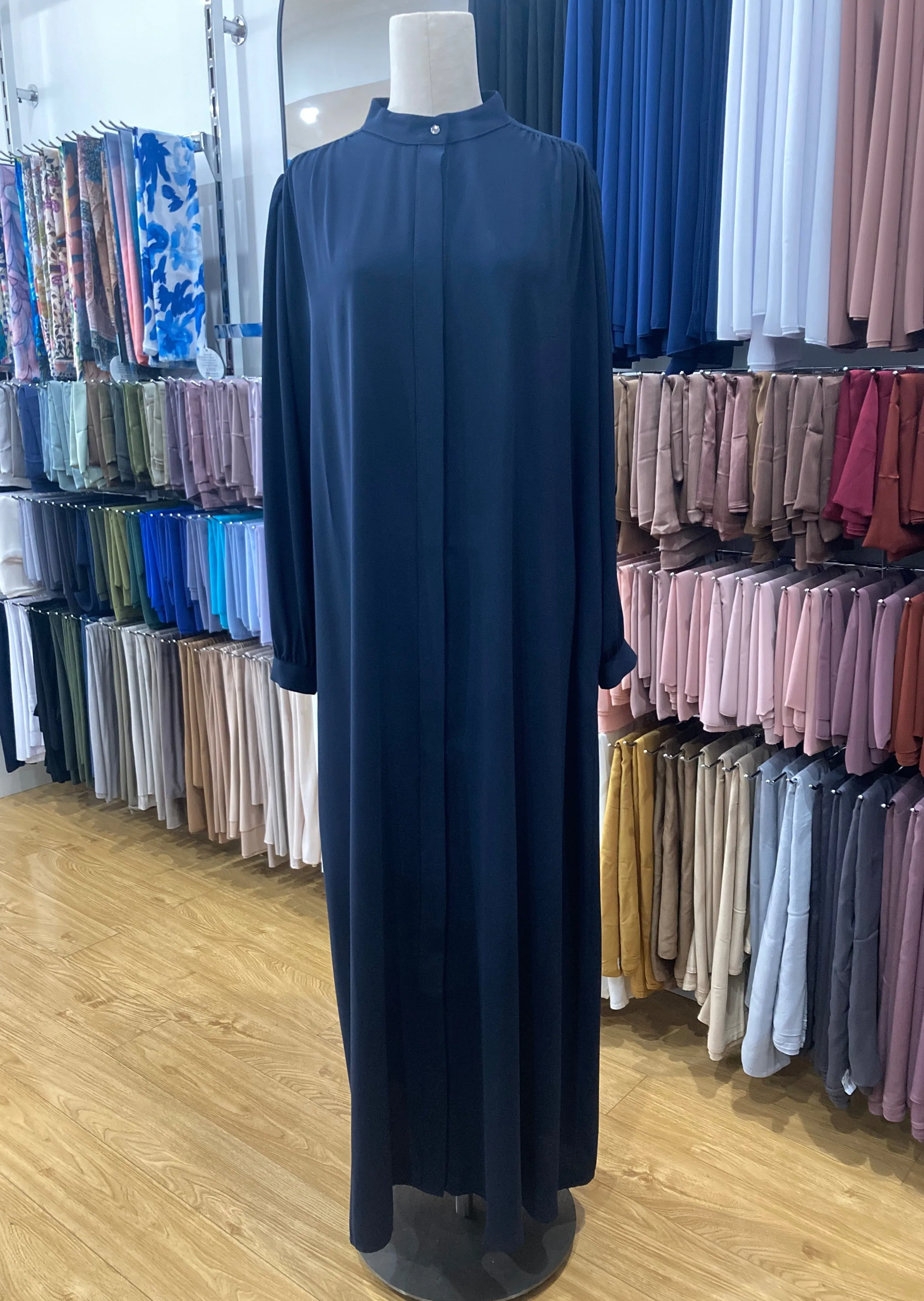Classic Buttoned Dress - Navy Blue
