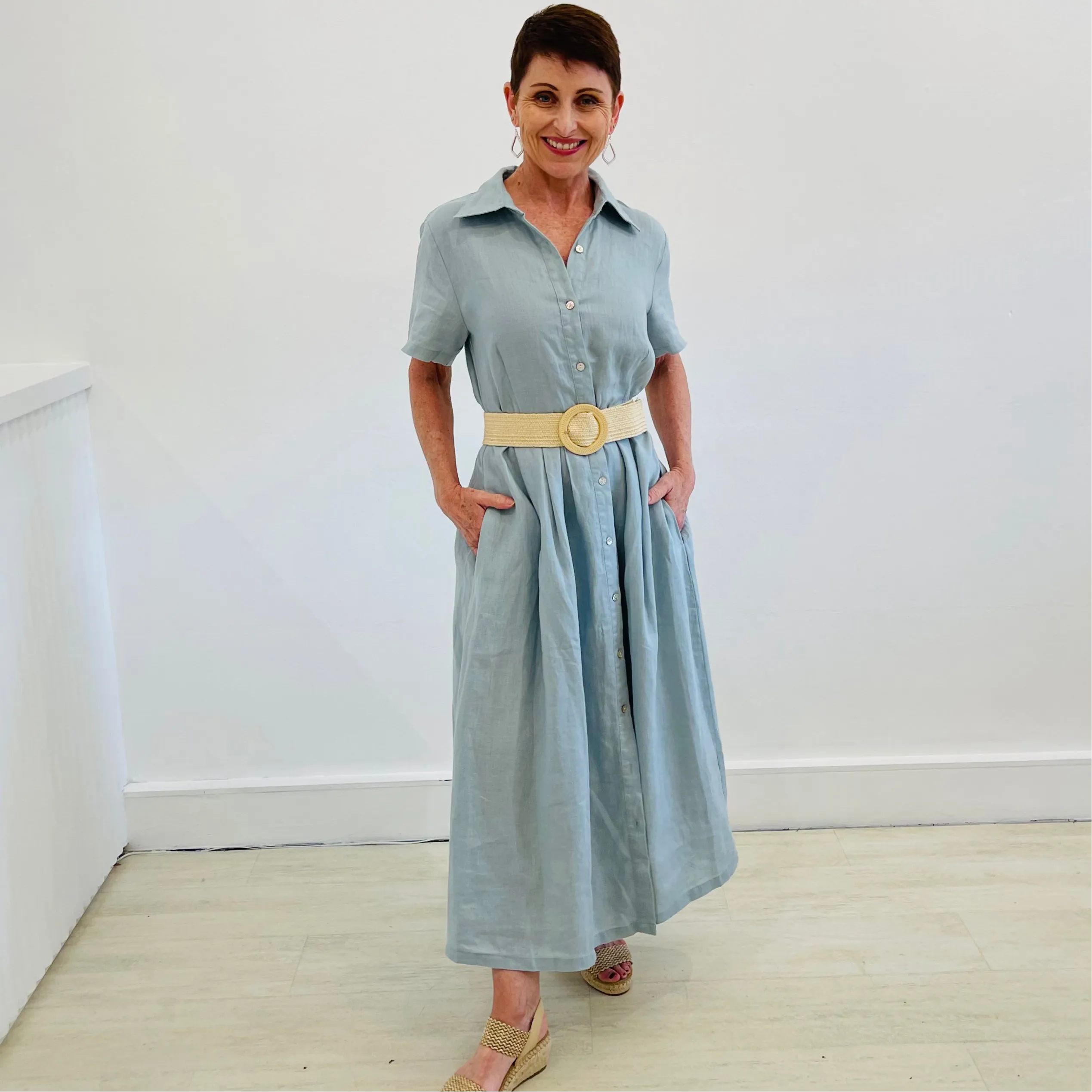 Classic Linen Dress- Pale Blue, Beige or Navy