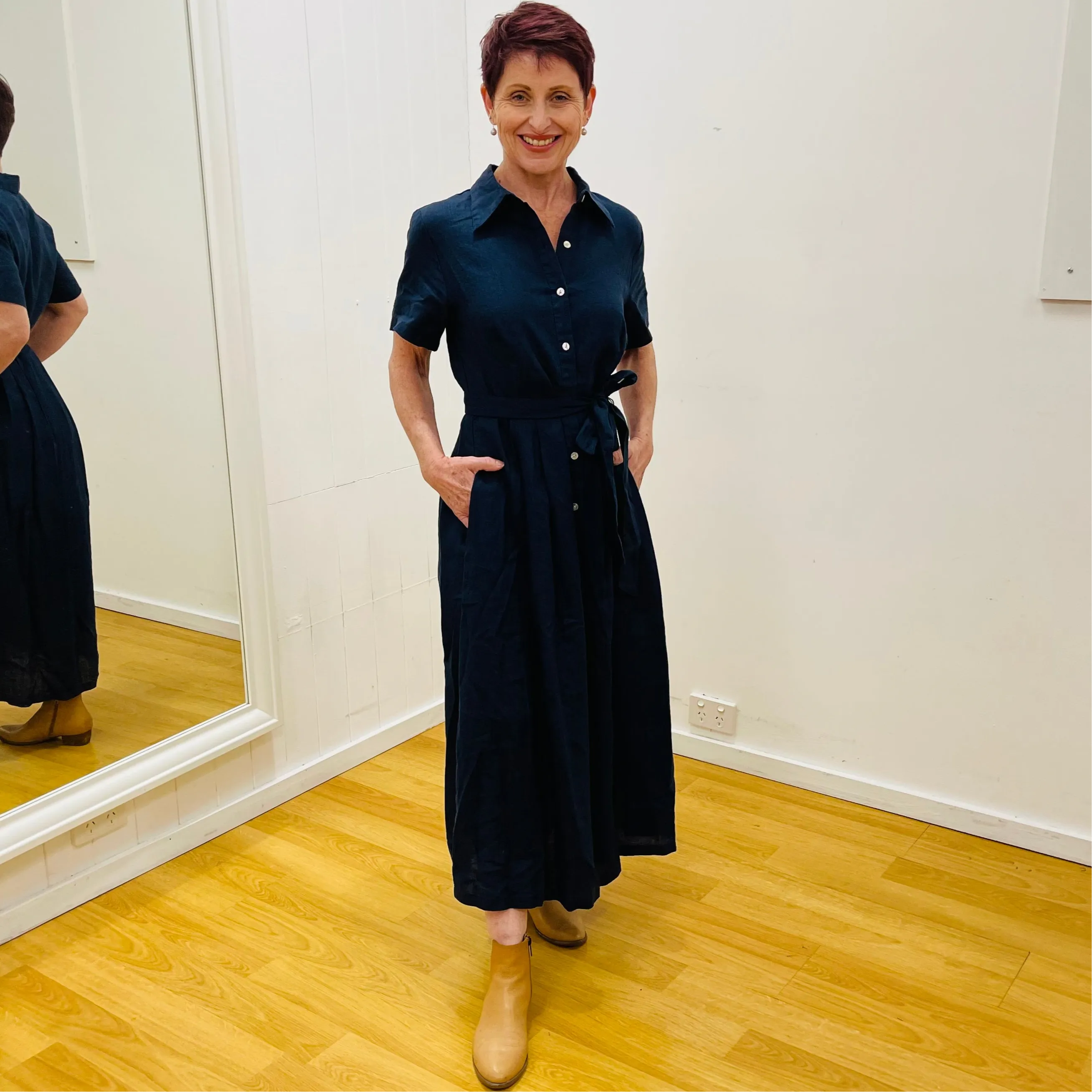 Classic Linen Dress- Pale Blue, Beige or Navy
