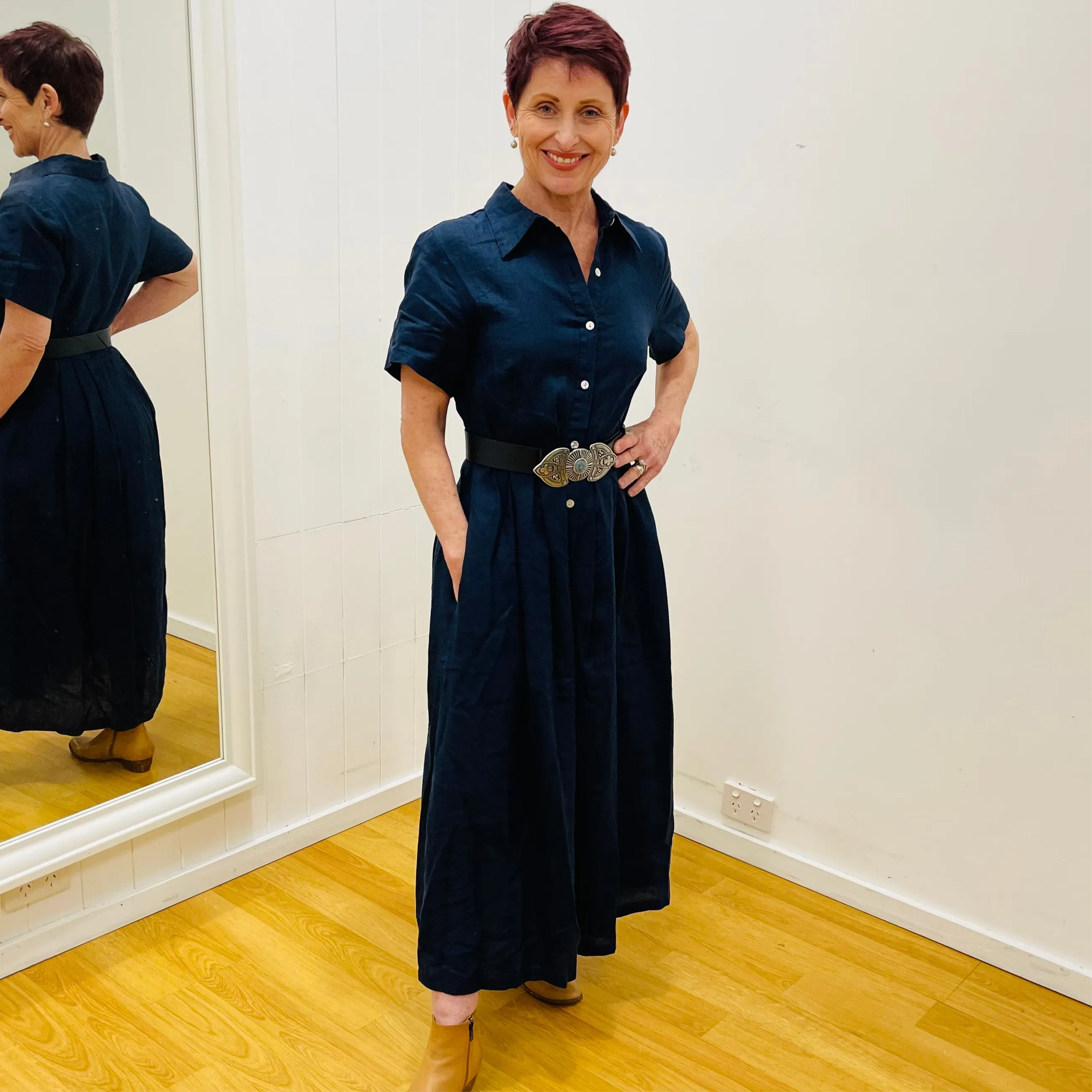 Classic Linen Dress- Pale Blue, Beige or Navy