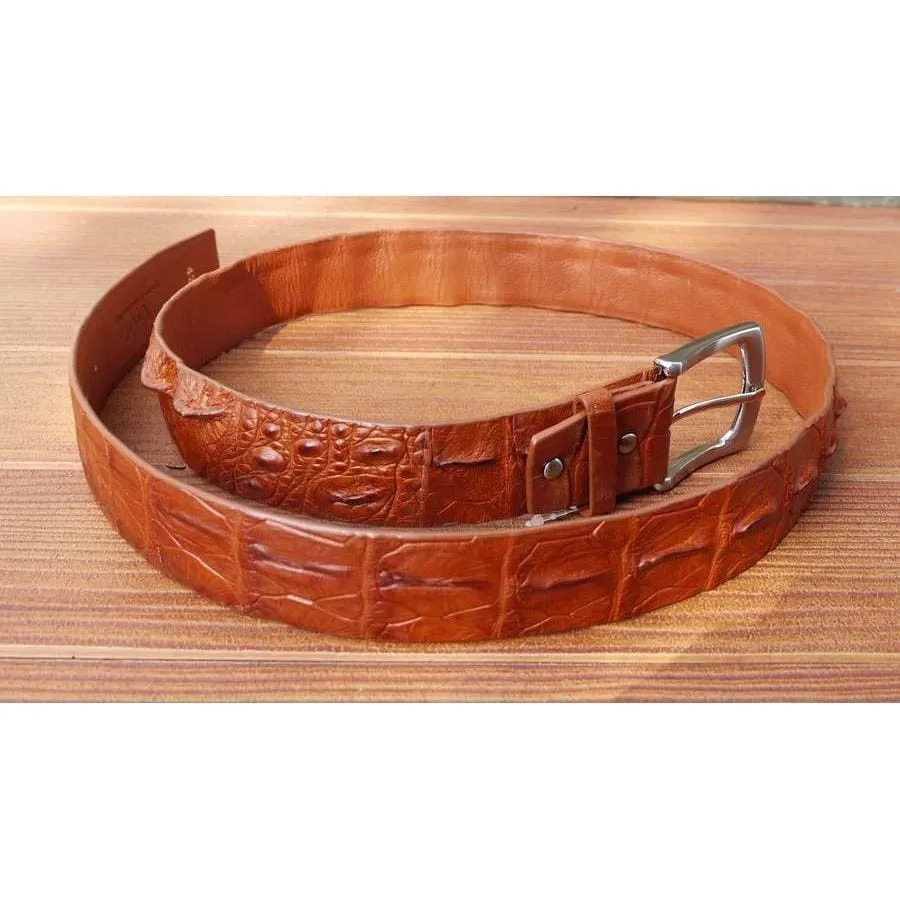 Cognac Crocodile Leather Belt