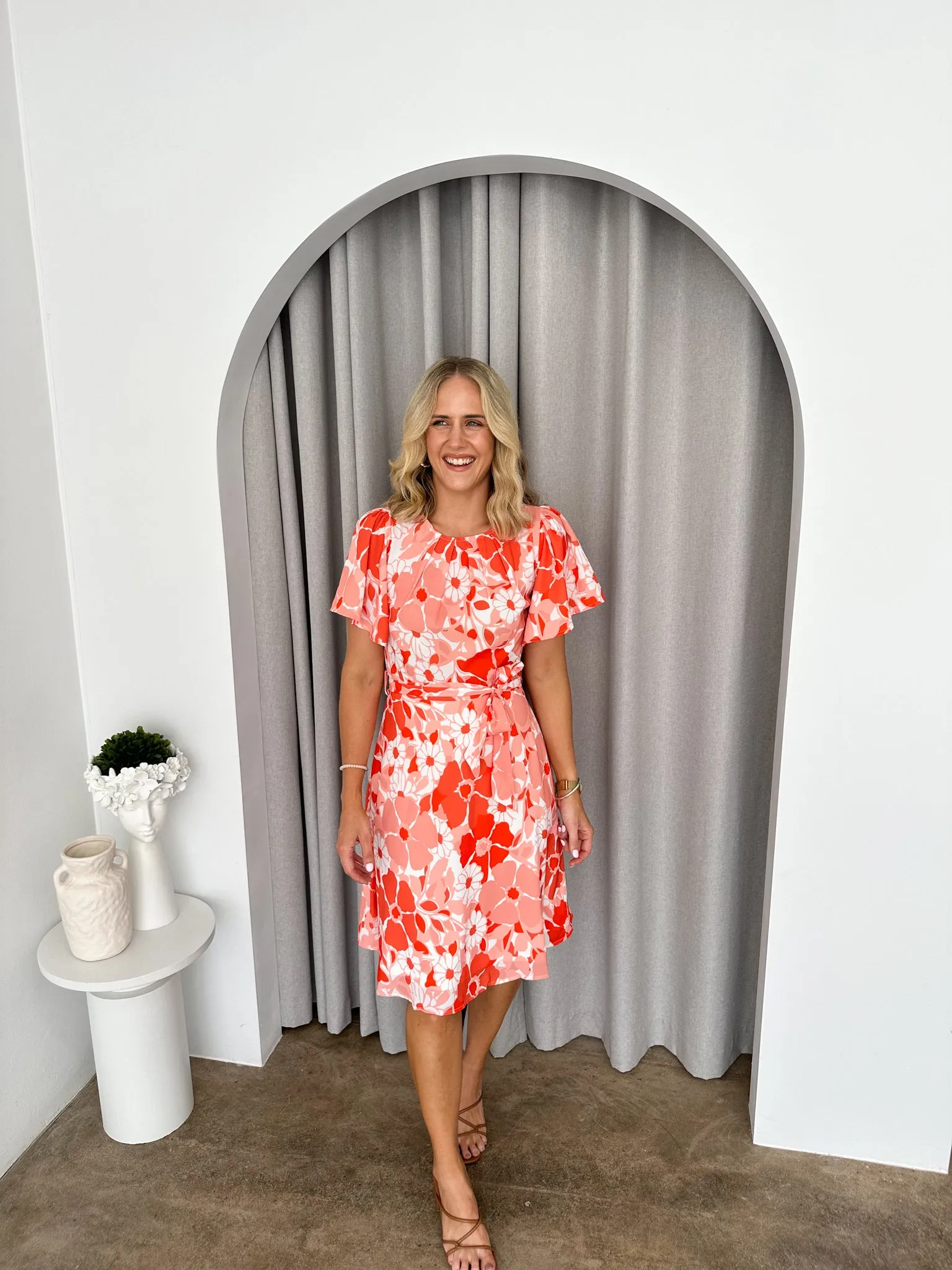 Cora Dress -Orange/Peach/White