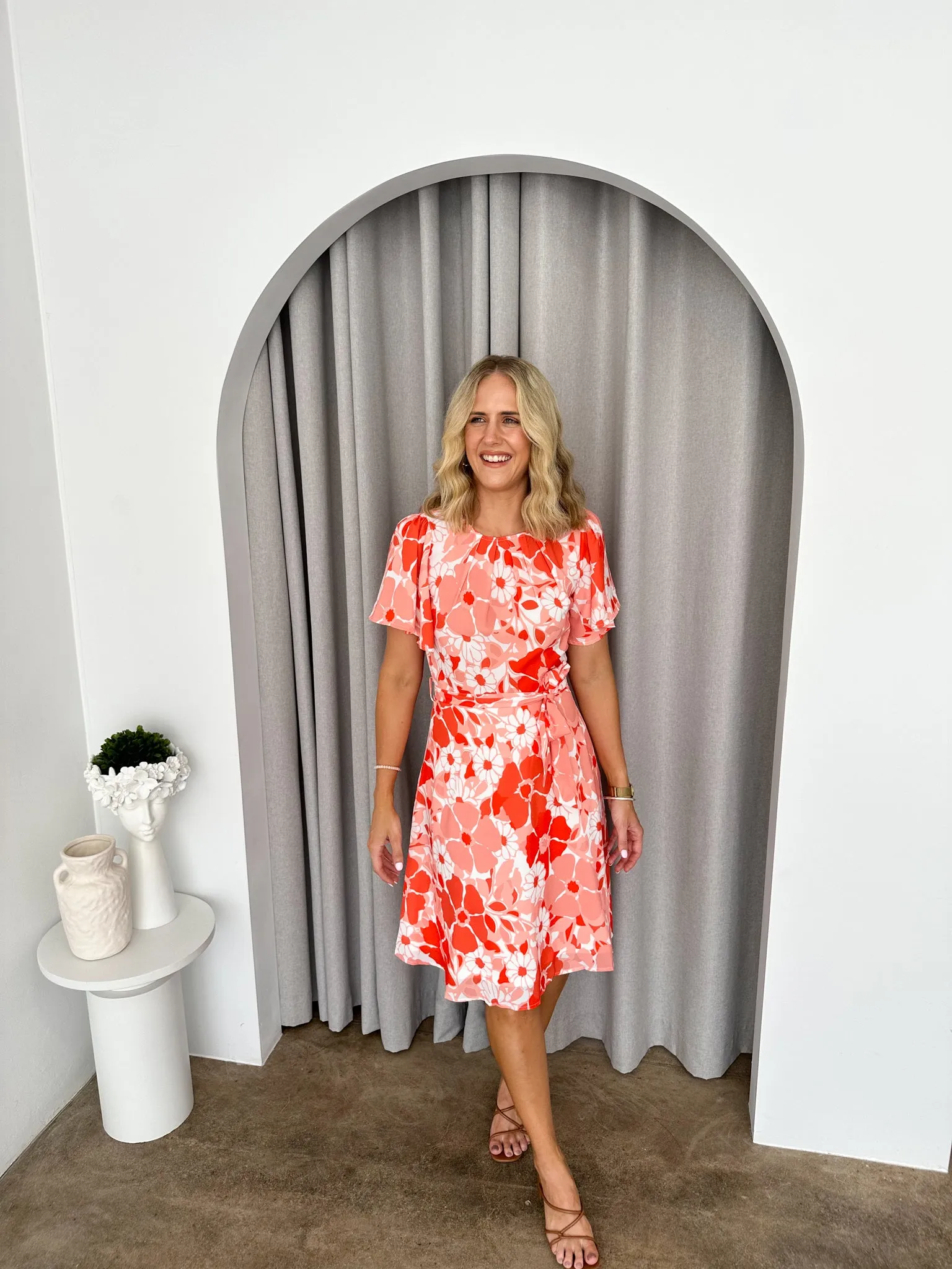 Cora Dress -Orange/Peach/White