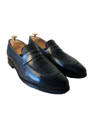 Corneliani Dark Grey Penny Loafers with Mississippi Alligator Detail
