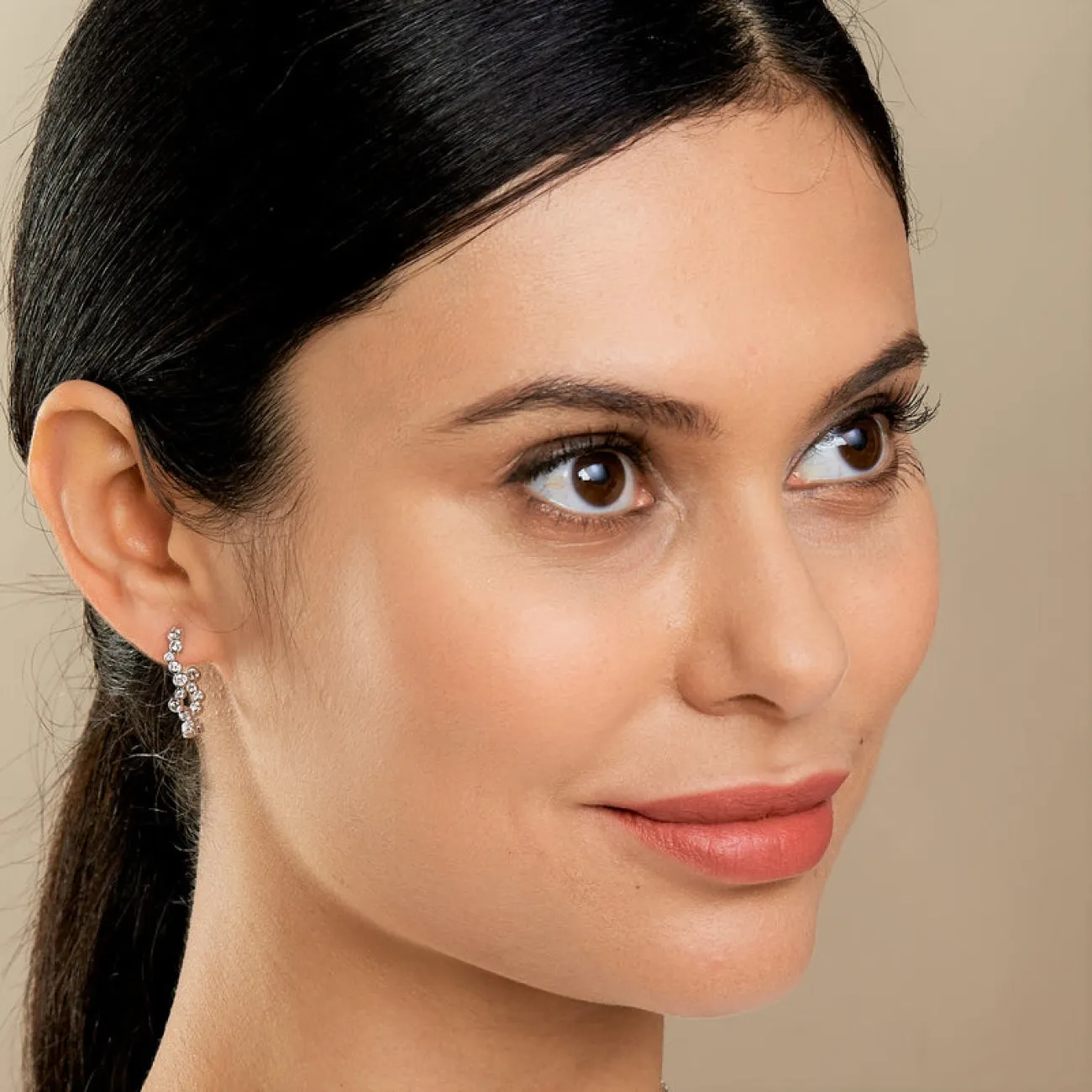 Cosmic 18k White Gold Diamond Cluster Oval Hoops Earrings