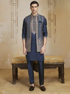 Coveted Navy Blue  Indo Western Matche with Multi Nehru Jacket