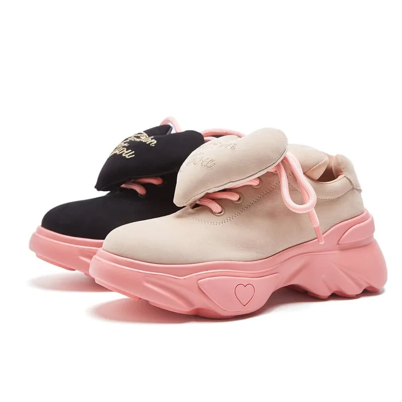 Cute Loving Heart Women Casual Shoe Laces Breathable Sport Sneakers Shoes Woman Platforms Walk Shoes Pink