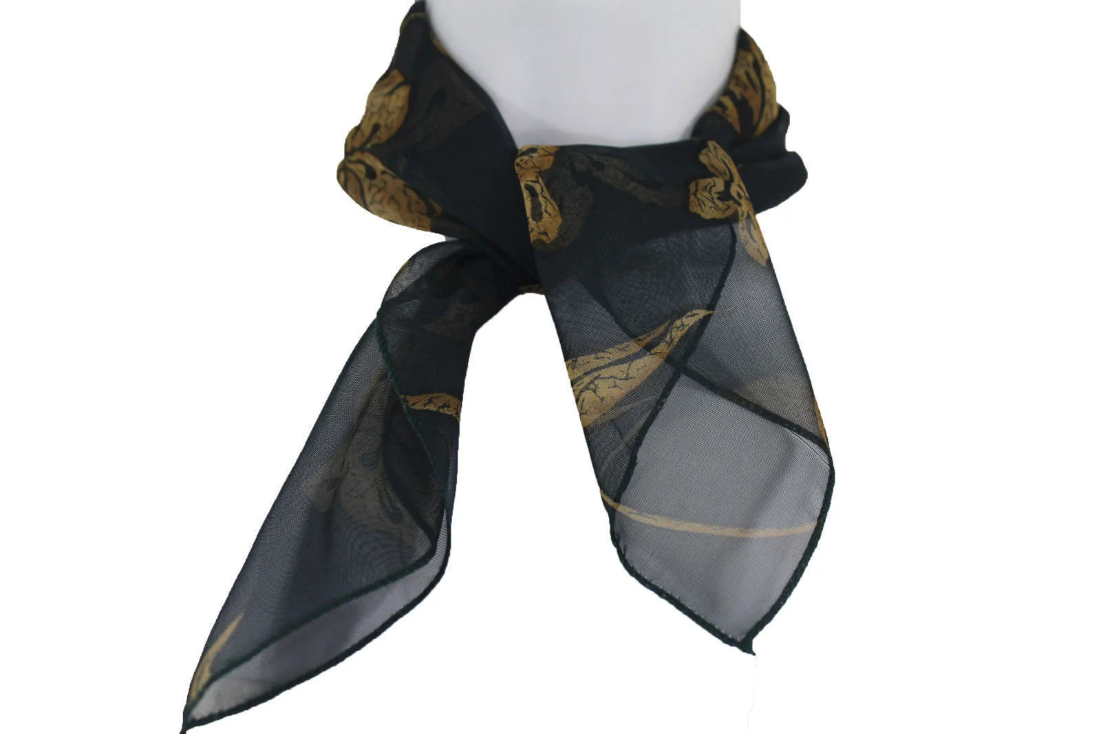Dark Green Brown Navy Blue Small Neck Soft Scarf Fabric Flower Pocket Square