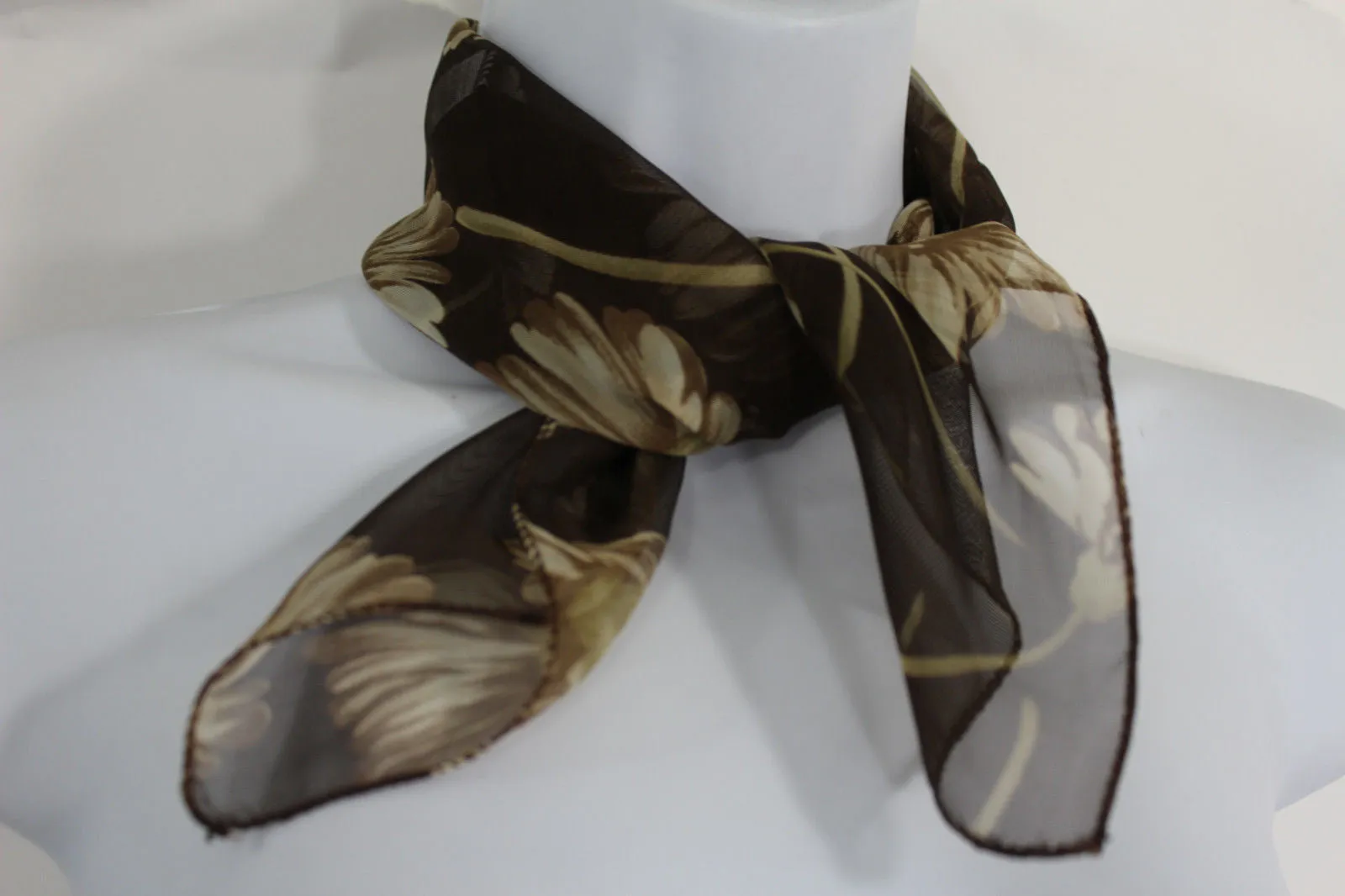 Dark Green Brown Navy Blue Small Neck Soft Scarf Fabric Flower Pocket Square