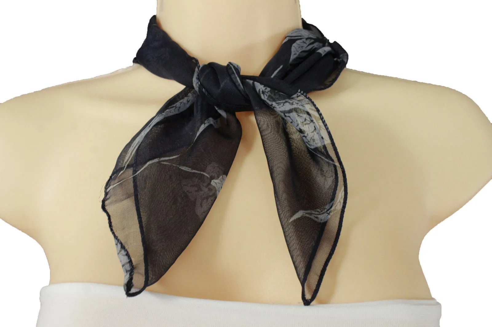 Dark Green Brown Navy Blue Small Neck Soft Scarf Fabric Flower Pocket Square