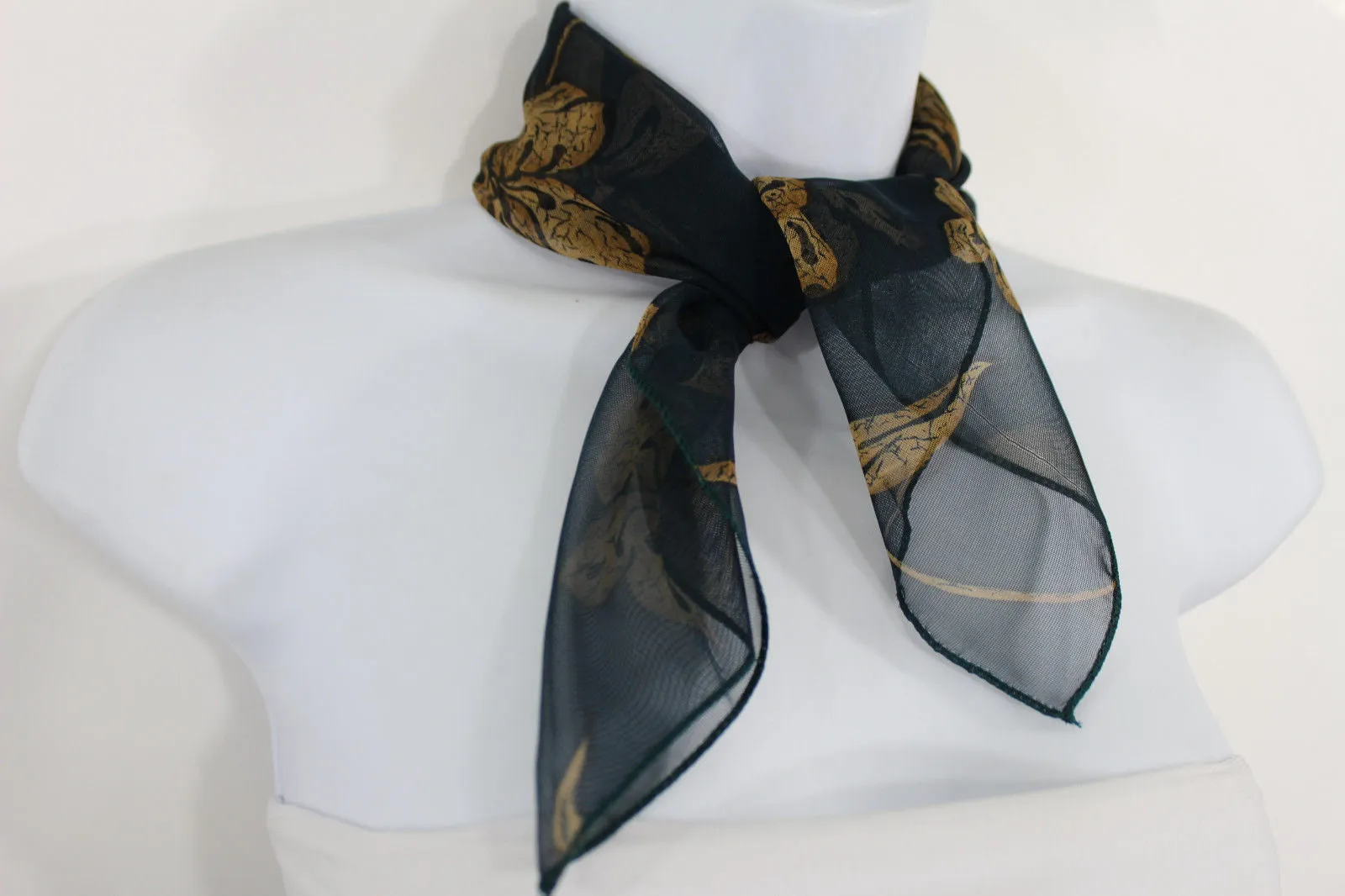 Dark Green Brown Navy Blue Small Neck Soft Scarf Fabric Flower Pocket Square