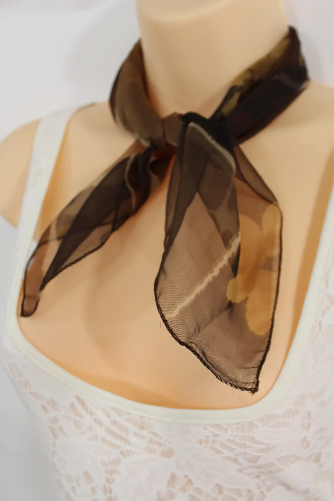 Dark Green Brown Navy Blue Small Neck Soft Scarf Fabric Flower Pocket Square