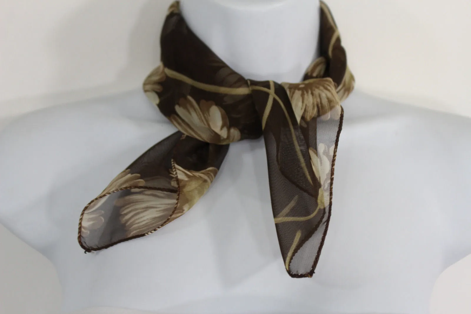 Dark Green Brown Navy Blue Small Neck Soft Scarf Fabric Flower Pocket Square
