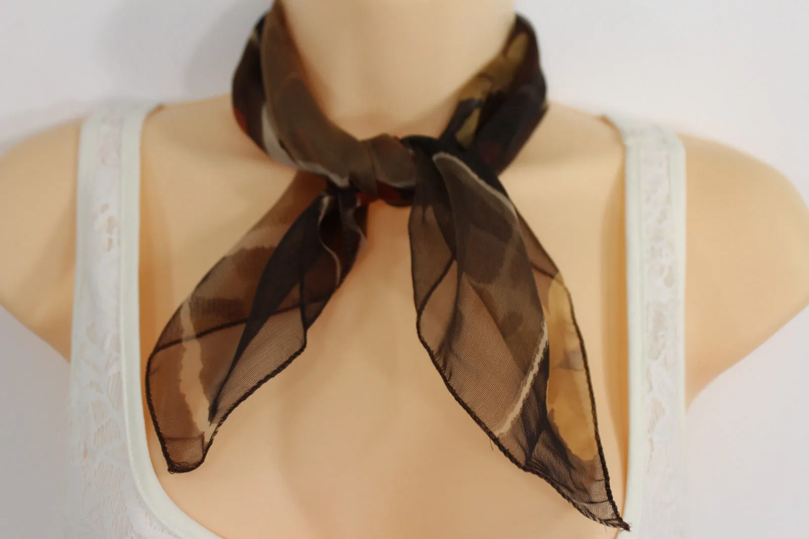Dark Green Brown Navy Blue Small Neck Soft Scarf Fabric Flower Pocket Square