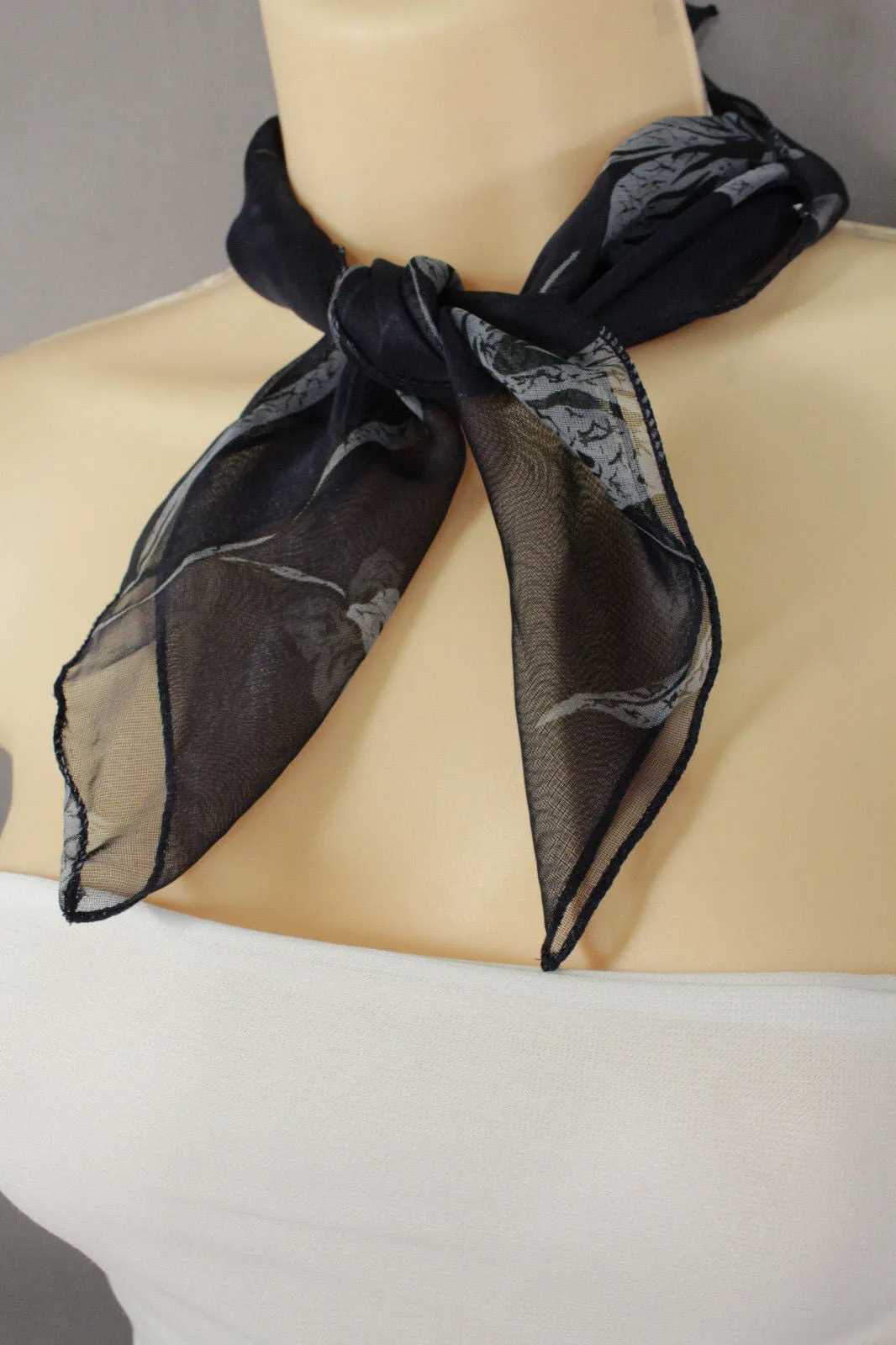 Dark Green Brown Navy Blue Small Neck Soft Scarf Fabric Flower Pocket Square