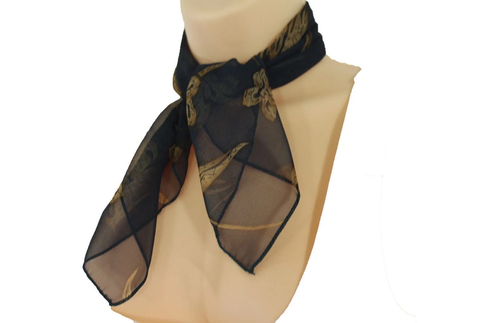 Dark Green Brown Navy Blue Small Neck Soft Scarf Fabric Flower Pocket Square