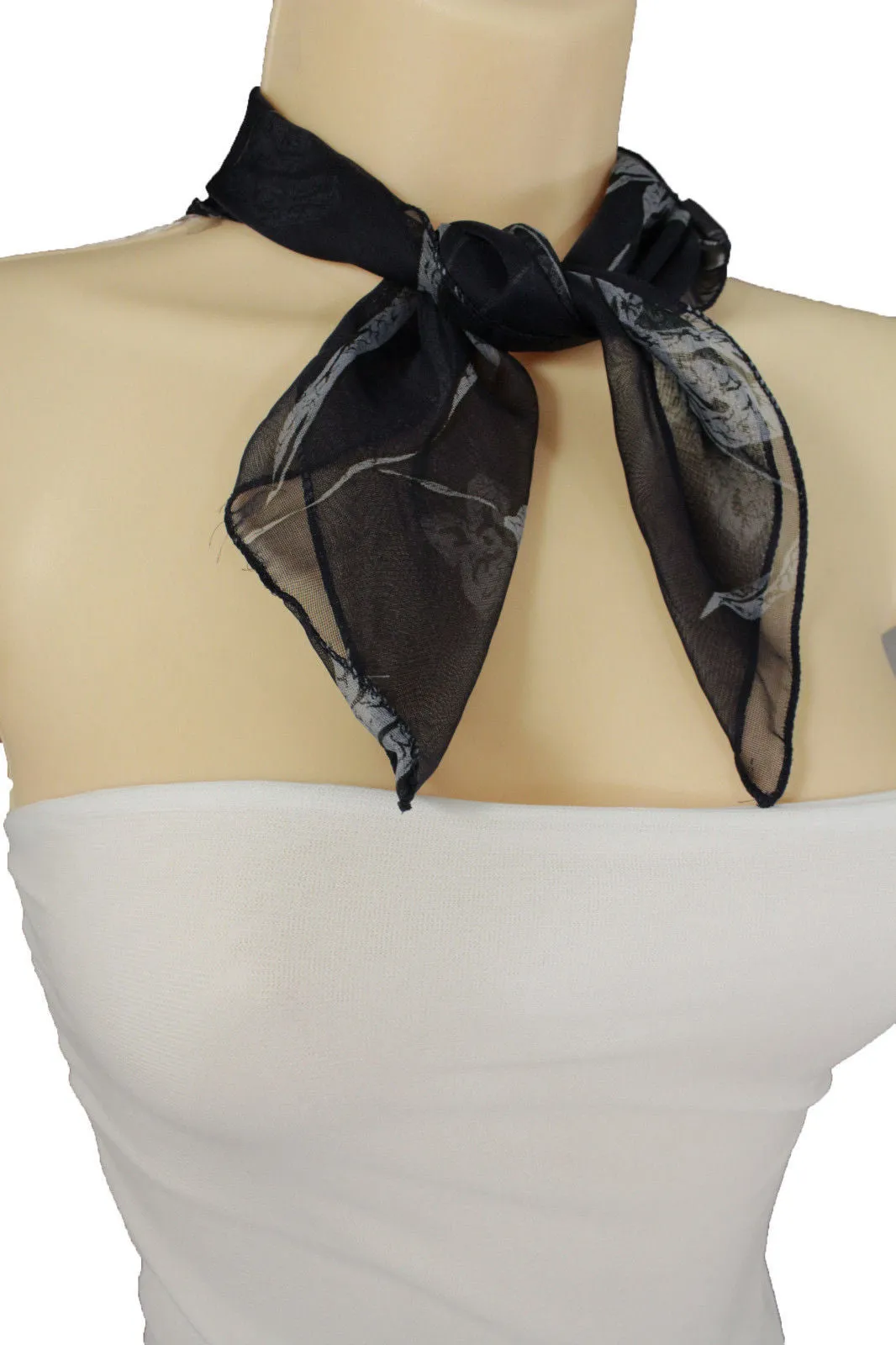 Dark Green Brown Navy Blue Small Neck Soft Scarf Fabric Flower Pocket Square