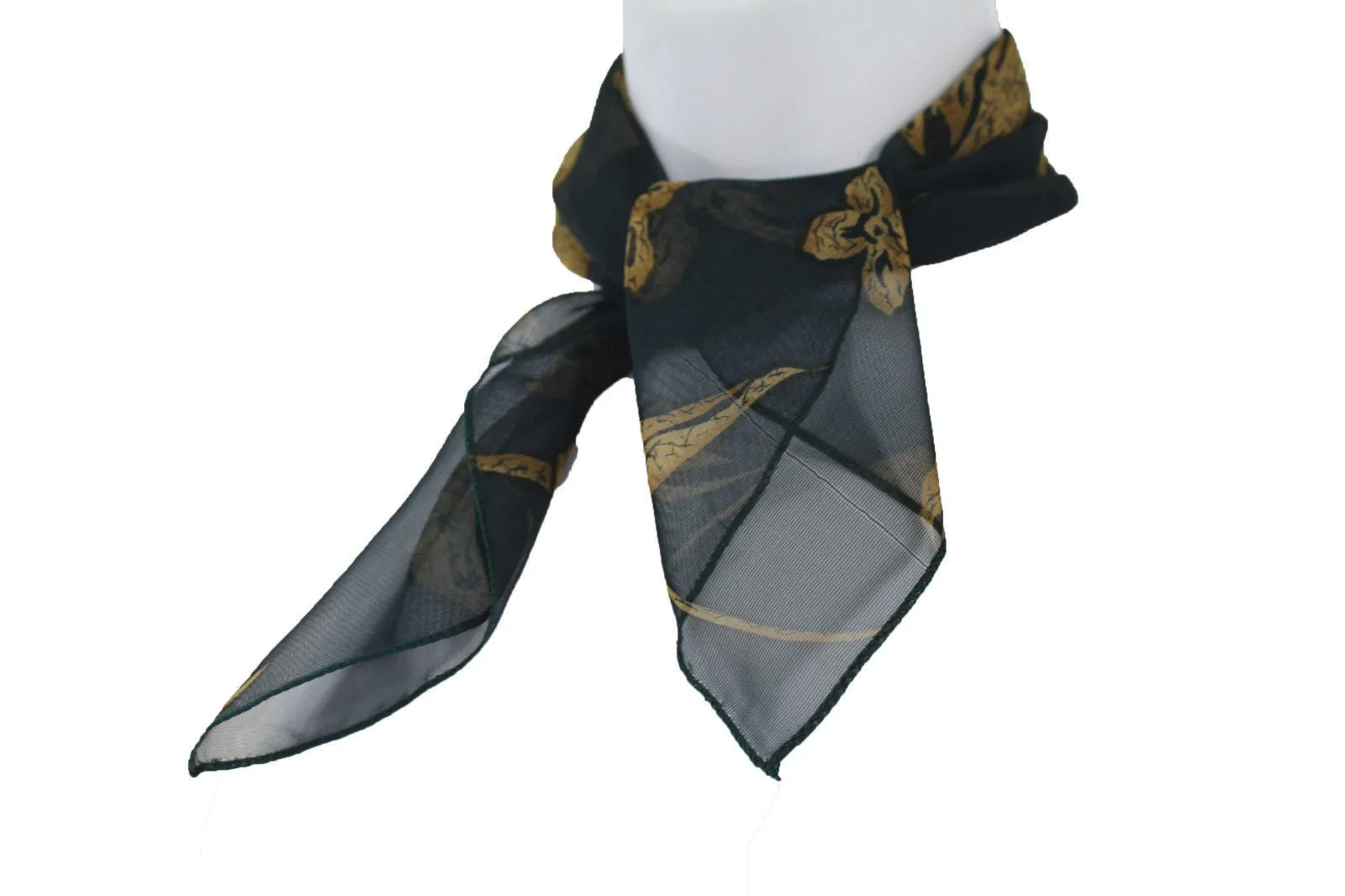 Dark Green Brown Navy Blue Small Neck Soft Scarf Fabric Flower Pocket Square