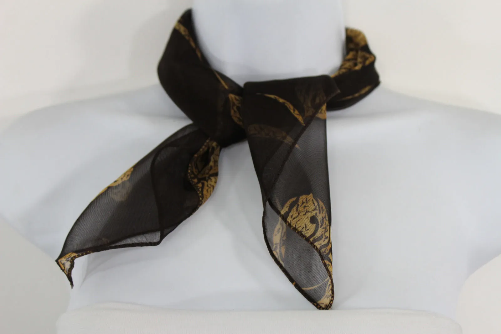 Dark Green Brown Navy Blue Small Neck Soft Scarf Fabric Flower Pocket Square