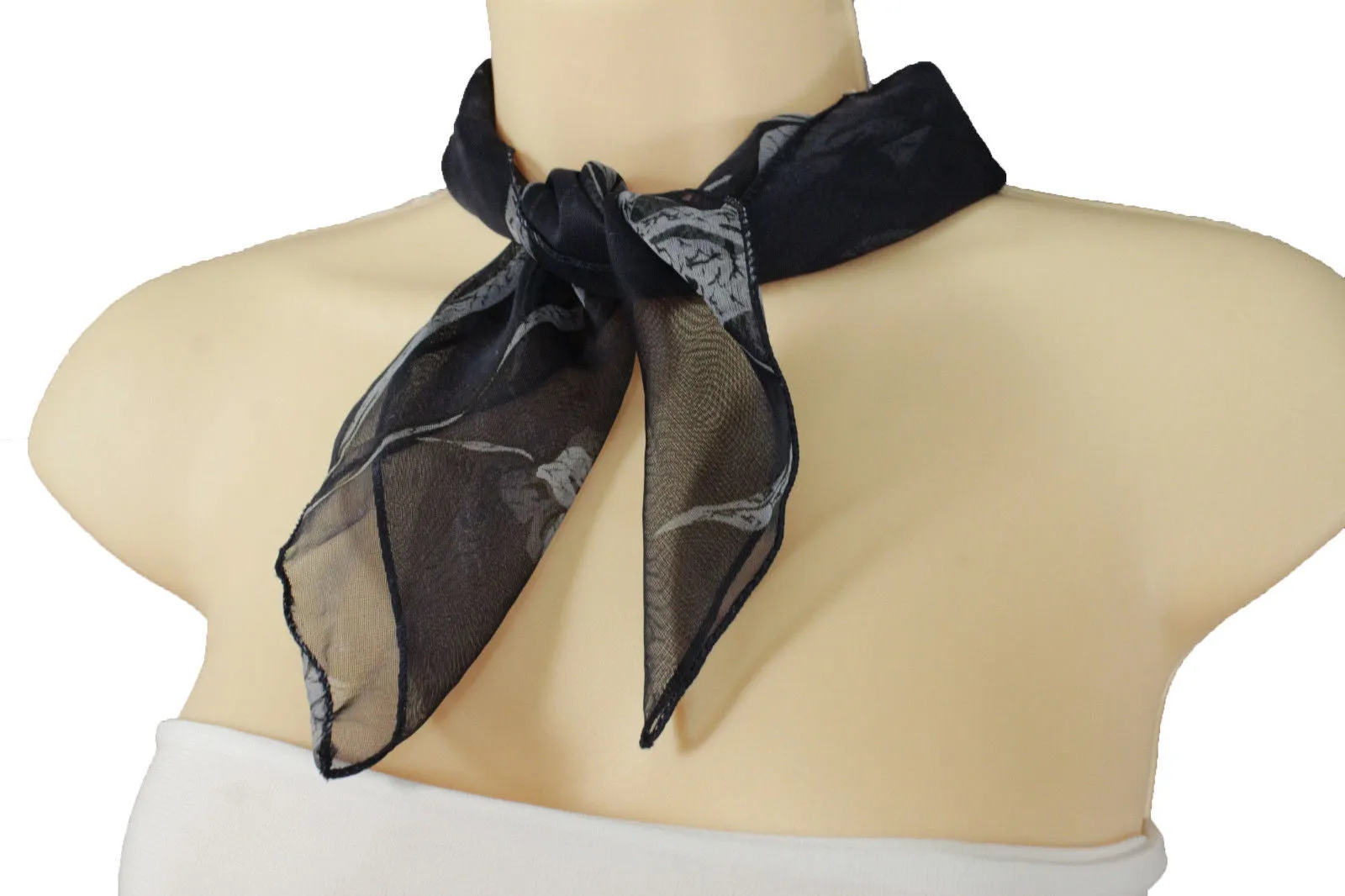 Dark Green Brown Navy Blue Small Neck Soft Scarf Fabric Flower Pocket Square