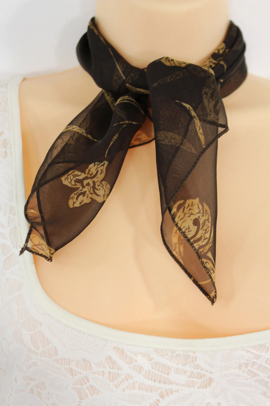 Dark Green Brown Navy Blue Small Neck Soft Scarf Fabric Flower Pocket Square