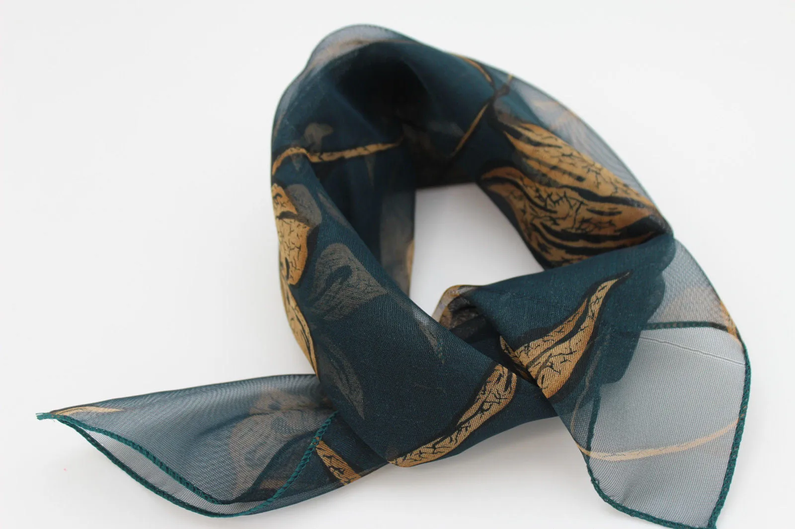 Dark Green Brown Navy Blue Small Neck Soft Scarf Fabric Flower Pocket Square
