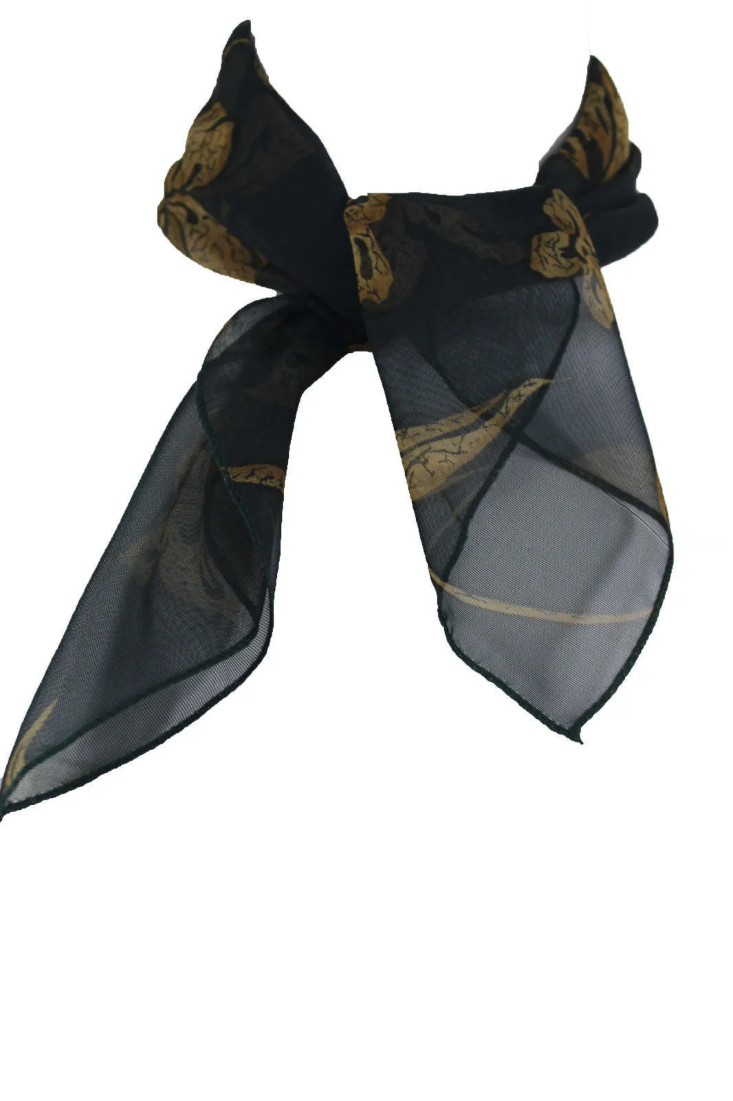 Dark Green Brown Navy Blue Small Neck Soft Scarf Fabric Flower Pocket Square