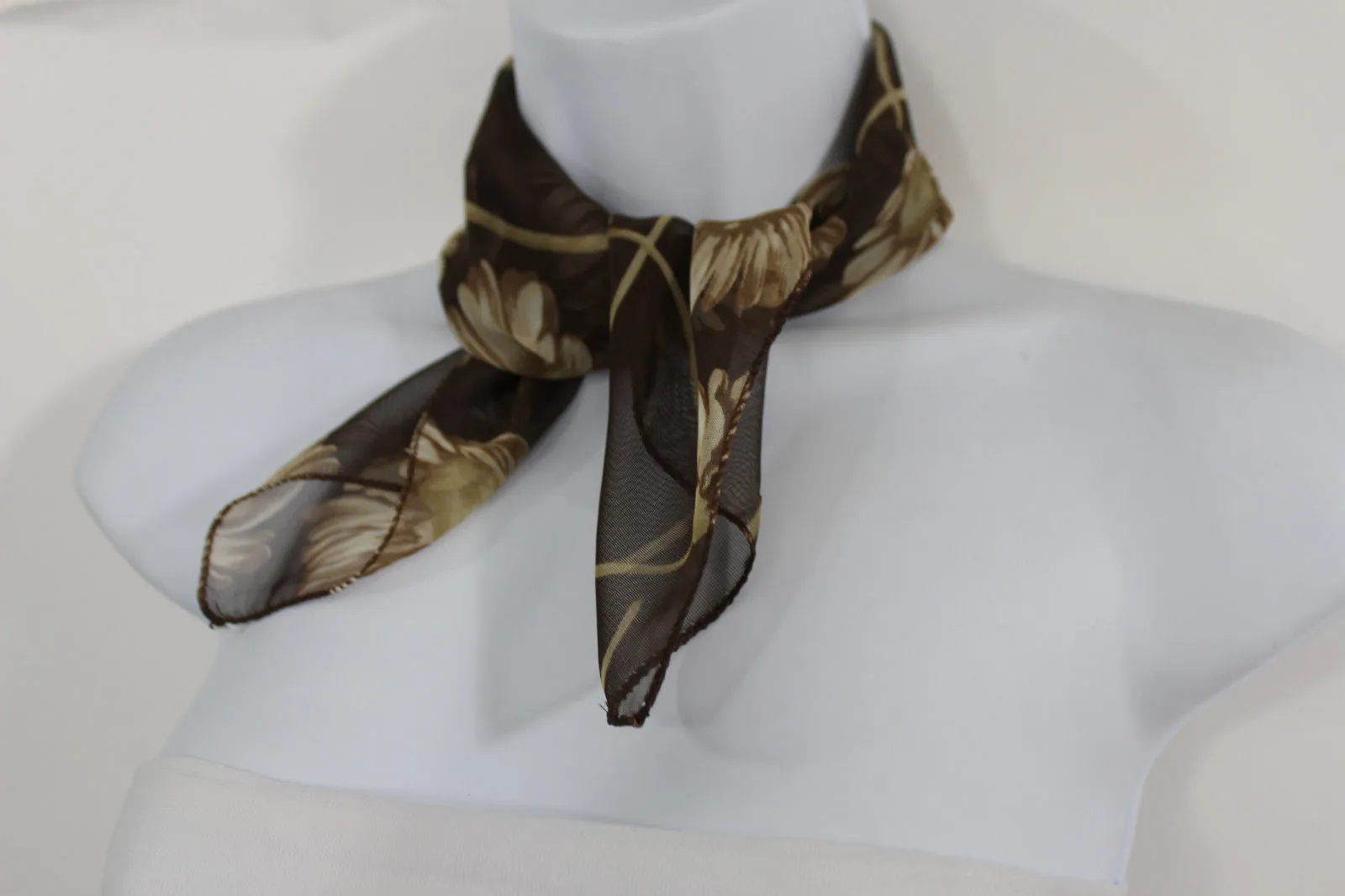 Dark Green Brown Navy Blue Small Neck Soft Scarf Fabric Flower Pocket Square