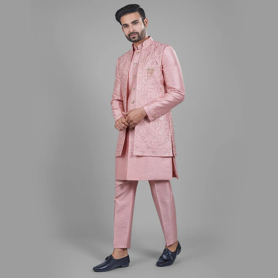 Dark Pink Indo-Western Ensemble with Long Jacket