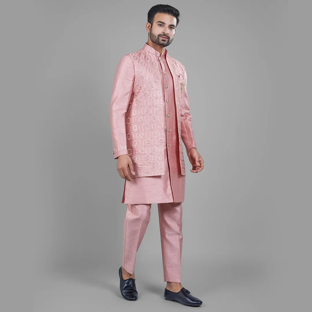 Dark Pink Indo-Western Ensemble with Long Jacket